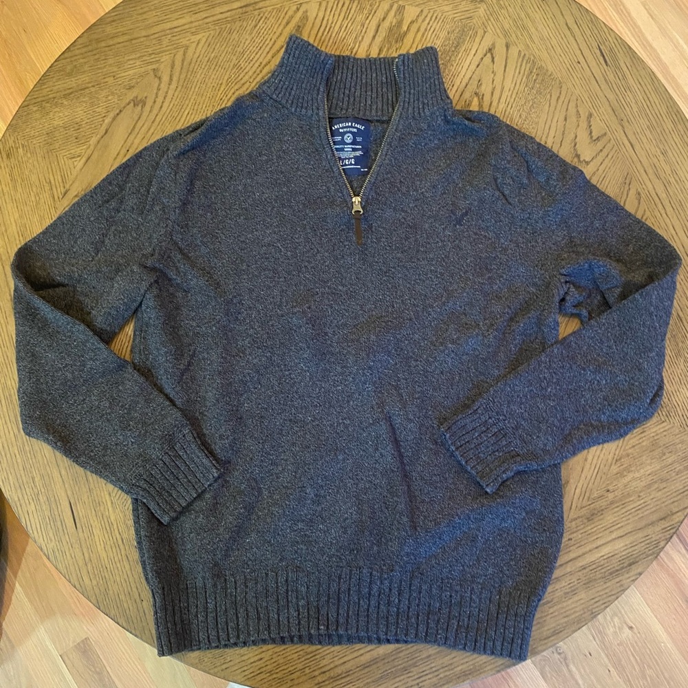 American Eagle Gray Quarterzip Sweater